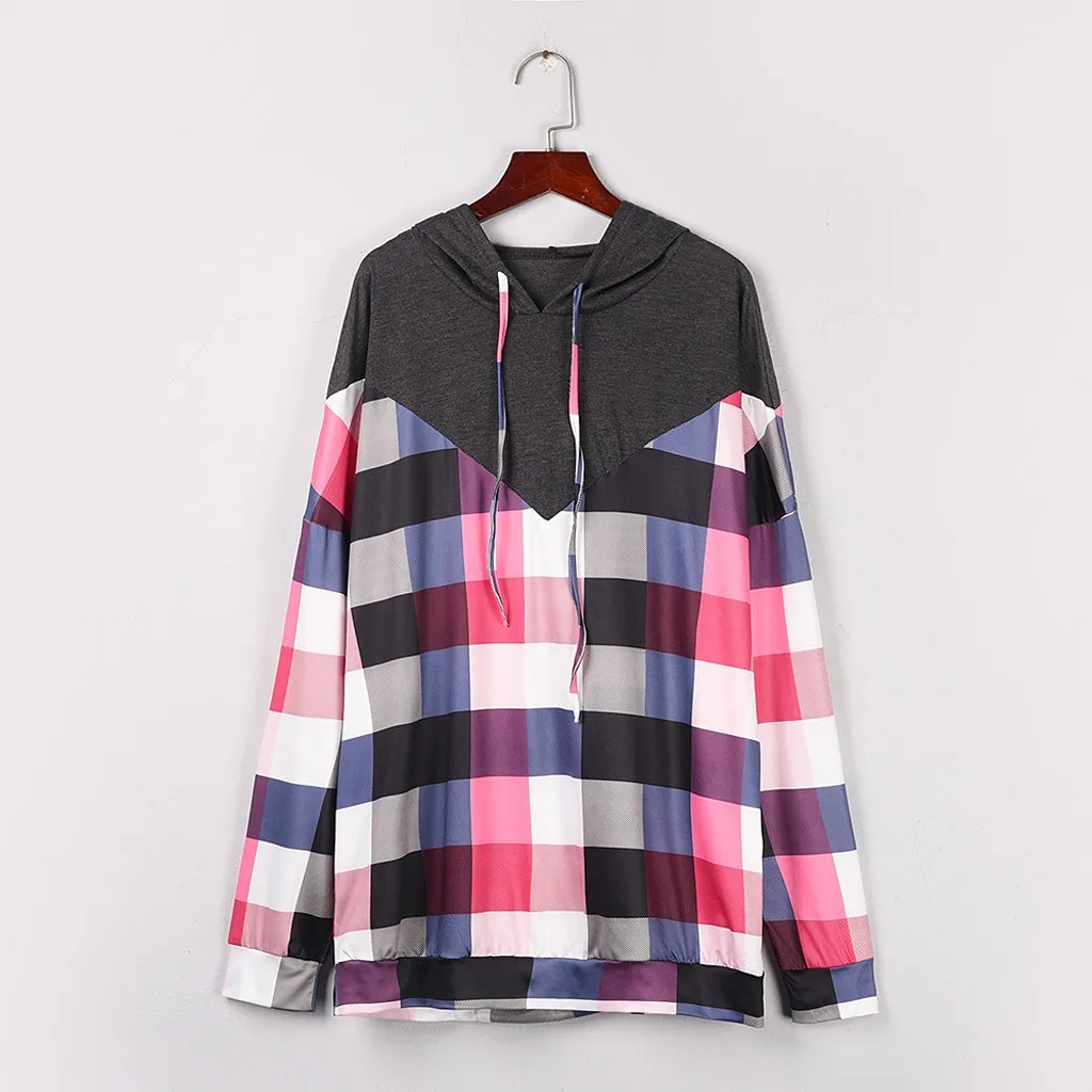 

Casual Tops women Sweatshirts hoodie hooded plaid fashion Pullover hooded hoody d91125