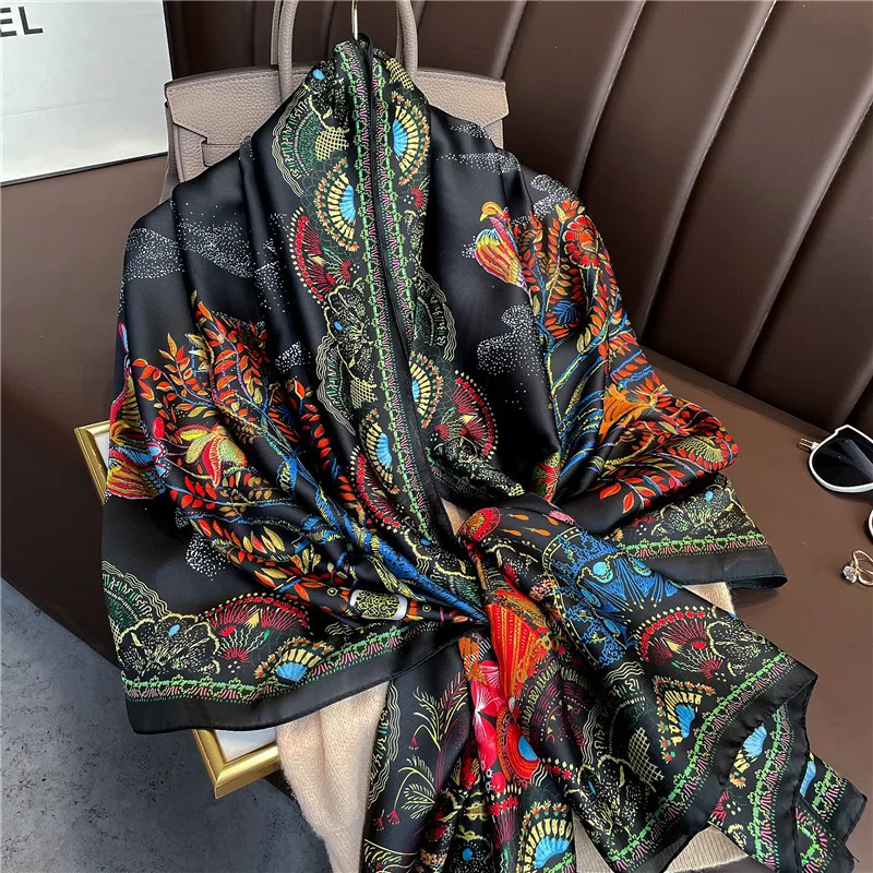

2021 Luxury Headband Silk Scarf Women Print Hijab Shawls And Wraps Beach Stole Neckerchief Female Bandana Echarpe Pashmina