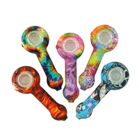 pattern kind silicone glass smoking pipe grinder travel oil rig tobacco hand pipes spoon unbreakable smoking accessory