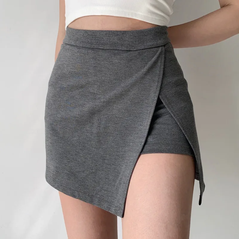 

TVVOVVIN Fashionable High Waisted Long Legs Side Slits Anti A-line Skirt Women's Short Casual Solid Sexy Skirt WHES