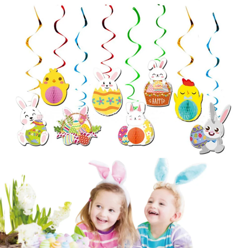 

Cute Rabbit Hanging Ornament Easter Decoration Happy Easter Egg PVC spiral kids gift party windom shop Decor