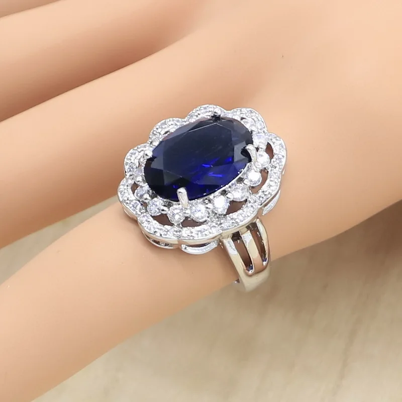 Серебряный цвет искусственный темно-синий полудрагоценный браслет серьги