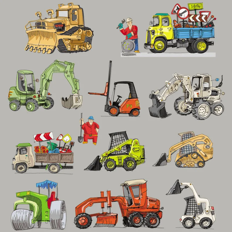 

Hot Engineering Car Patch Set for Children's Clothing Cartoon Excavator Thermal Stickers on Jackets Bag Iron on Custom Patches F