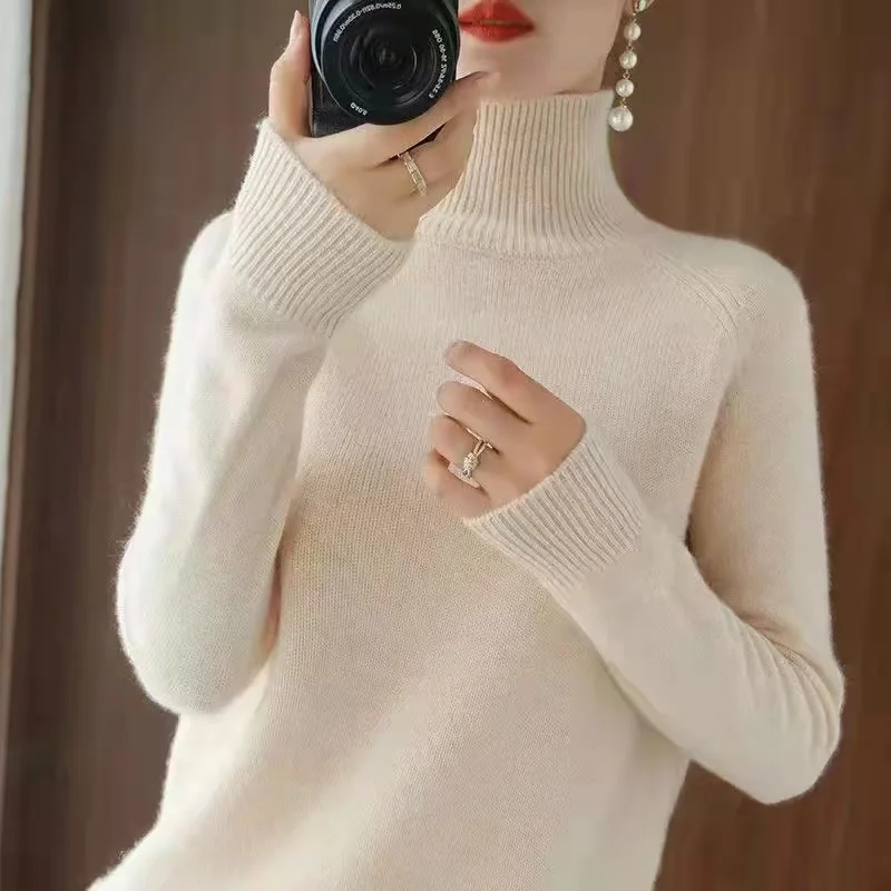 

Solid Turtleneck Women Sweaters Knitted Long Sleeve Thick Soft Pullover Elegant Vintage Slim Jumpers Female Chic Tops
