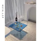 Акриловый прозрачный синий двойной журнальный столик Wuli в скандинавском стиле для гостиной, дизайнерский прикроватный столик, угловой столик