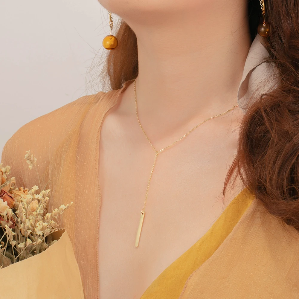 Персонализированное Y образное ожерелье с вертикальным стержнем женское колье