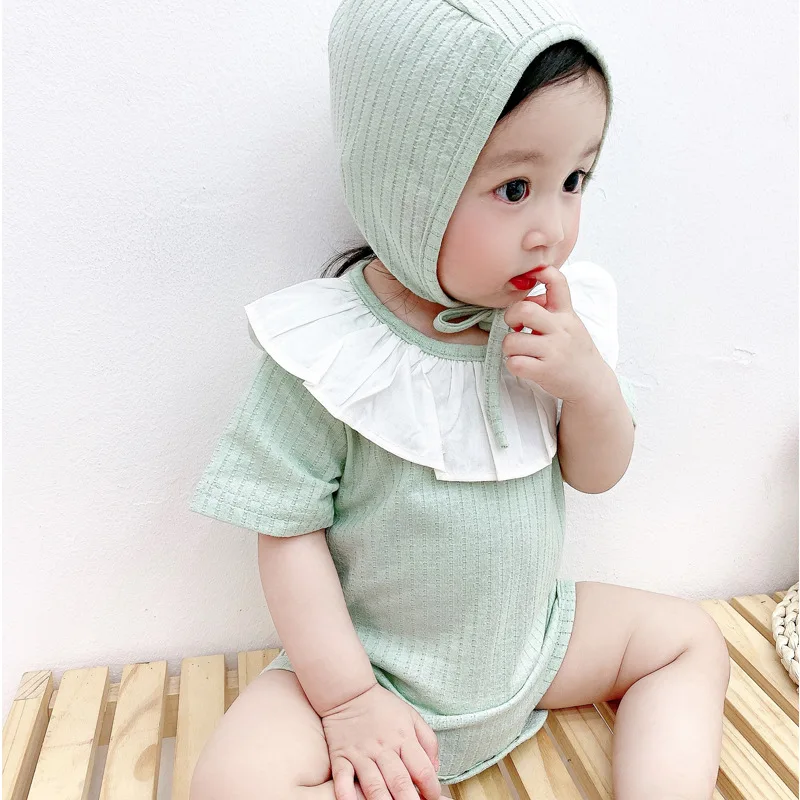

Yg Brand Children's Clothing Summer Baby One-piece Solid Color Lace Girl's Going Out Clothes Korean Triangle Climbing Clothes