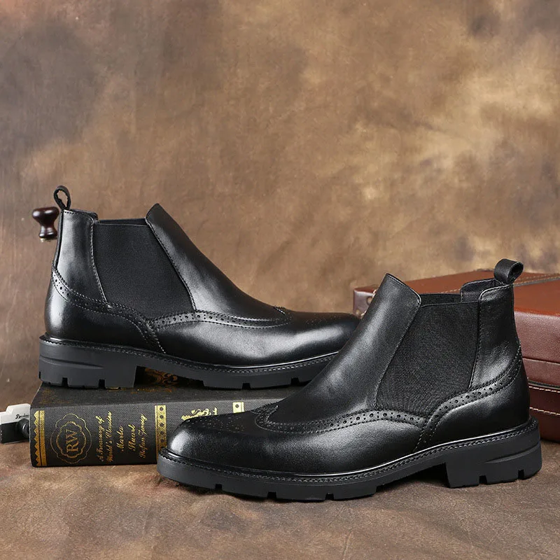 

Men Ankle Boots Brogue Shoes Fashion Chelsea Boots Genuine Leather Dress Boots Winter Vintage Classic Casual Boot for Men B176