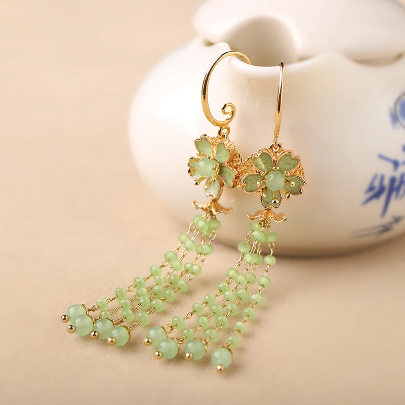 Винтажные серьги кисточки в китайском дворцовом стиле из серебра 925 пробы с