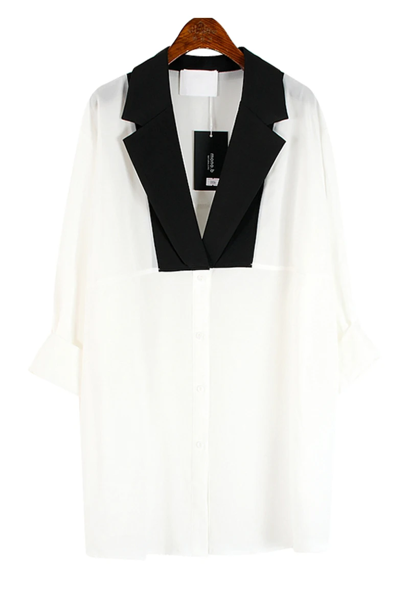 

SuperAen Contrast Notched Chiffon Shirt Sunscreen Full Women Tops