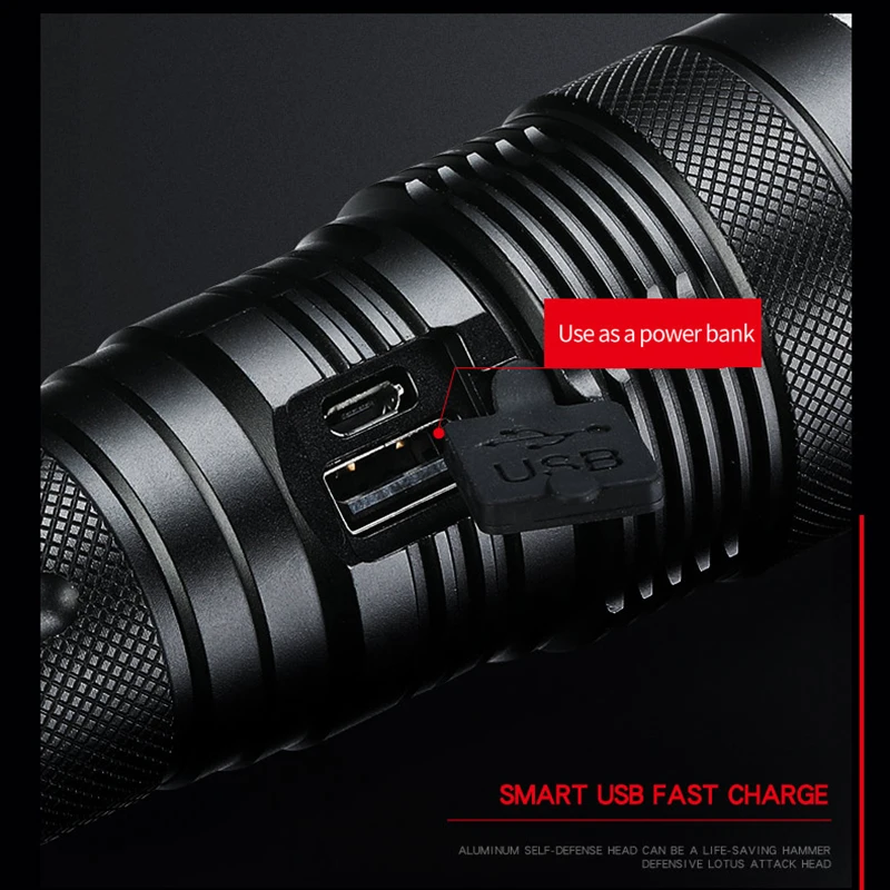 Самый мощный светодиодный фонарик USB фонарь Linterna LED 26650 перезаряжаемый 3000lm D16