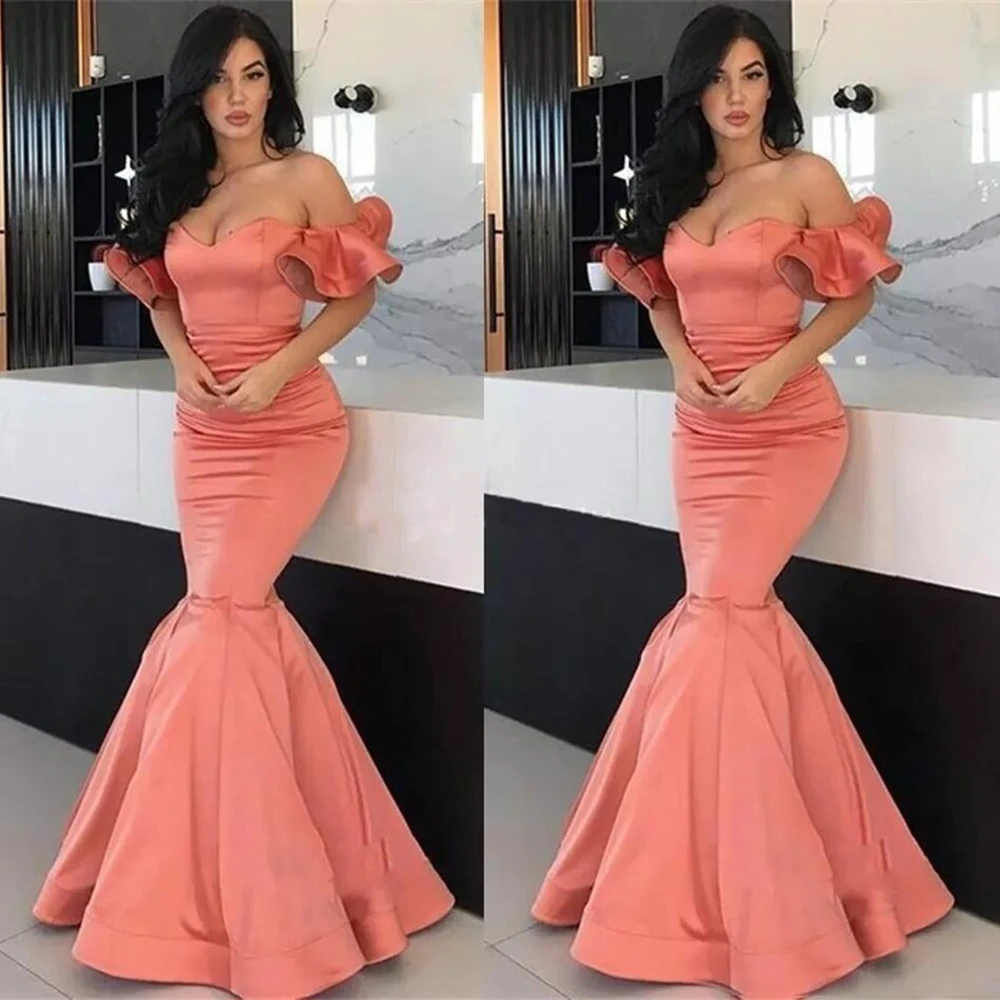 

New off-the-shoulder mermaid small sleeveless evening dress PROM party dress girls beauty pageant dress satin custom dress