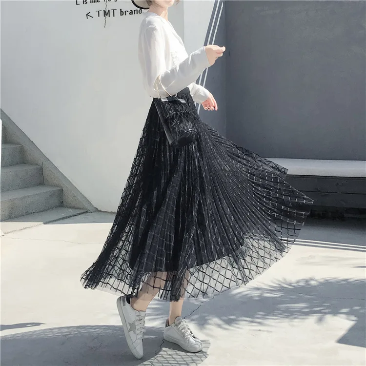 Юбка макси с высокой талией длинная трикотажная юбка феи плиссированная Harajuku