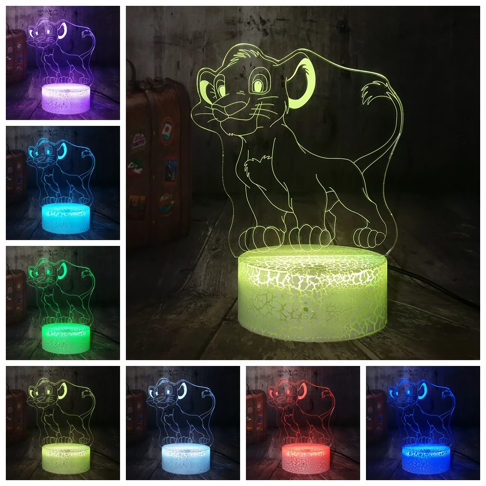 Маленькая Симба Король Лев мультфильм 3D СВЕТОДИОДНЫЙ Ночник светильник RGB 7