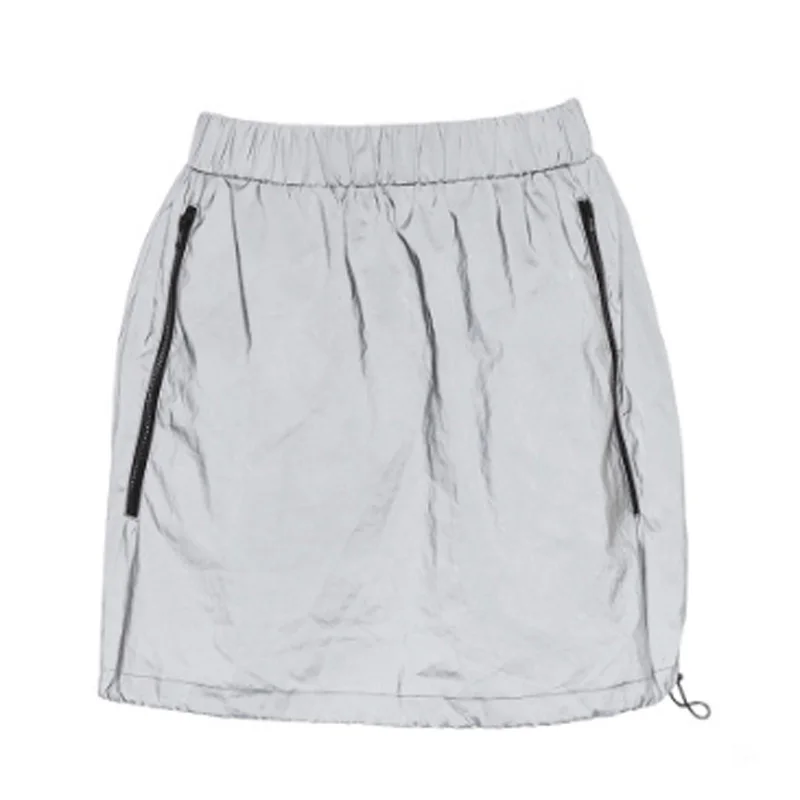 Skirt Dulzura вспышка светоотражающая молния с длинным рукавом толстовки пуловер с капюшоном укороченный топ высокая талия мини юбка женский комплект из 2 предметов - Цвет: Skirt