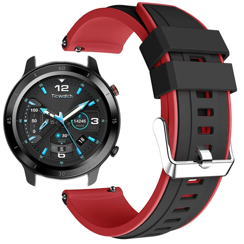 

22 мм двойной цветной ремешок для умных часов Ticwatch GTX силиконовый спортивный браслет для наручных часов Ticwatch Pro 2020/2019/E2/S2 Correa