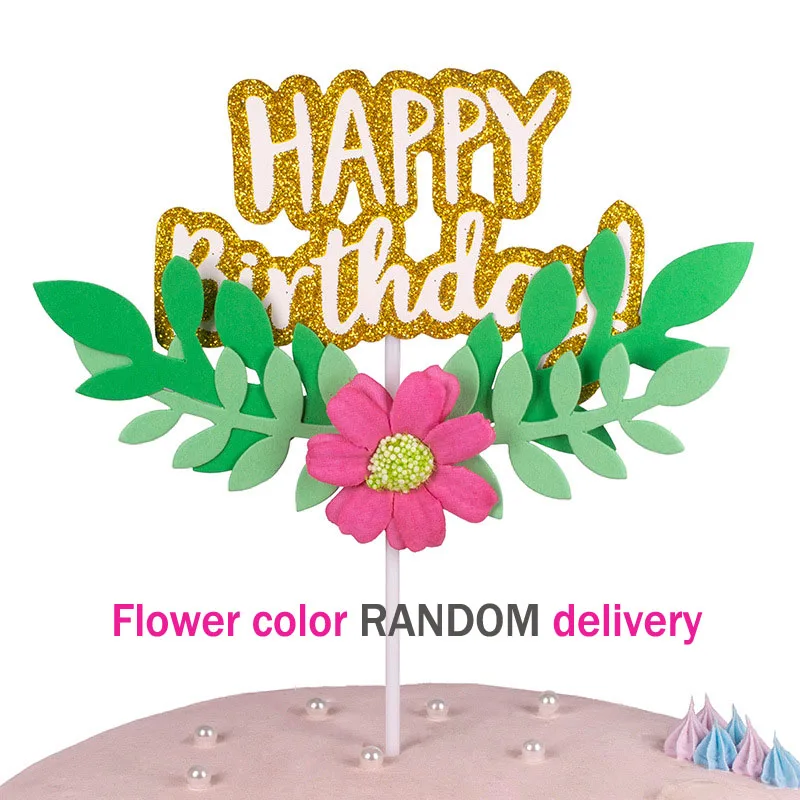 Цветок зеленый лист Топпер для торта С Днем Рождения вставка флаг женский день