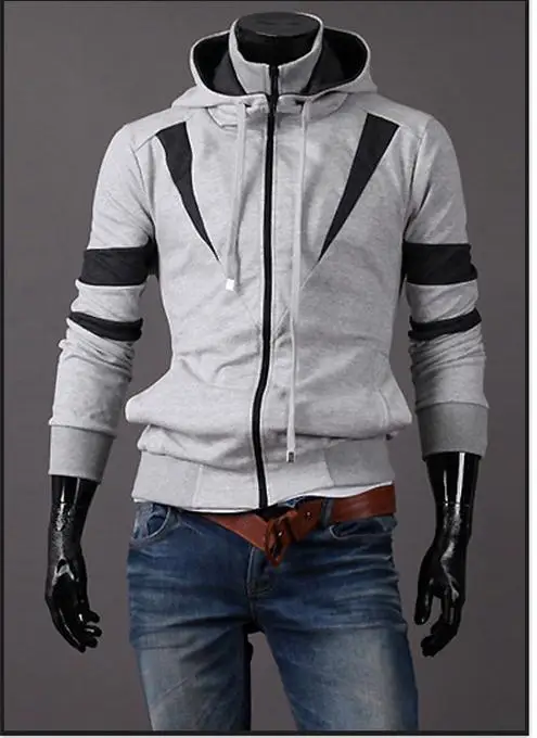 

2021 Men's Youth Spring Winter New Fit Men's Hooded Sweatshirt Diagonal Color Matching Clothes Color Contrast Fake Two Coats