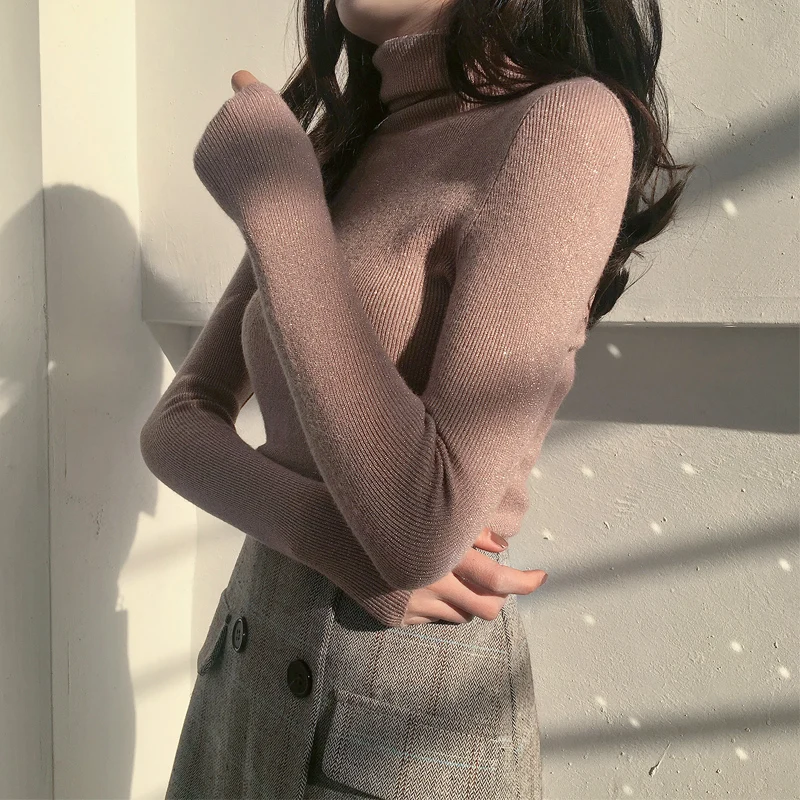 

Spring and Autumn Long-sleeved Knitwear Women Slim Turtleneck Sweater Wild Slim Thin Bottoming Shirts NS1834