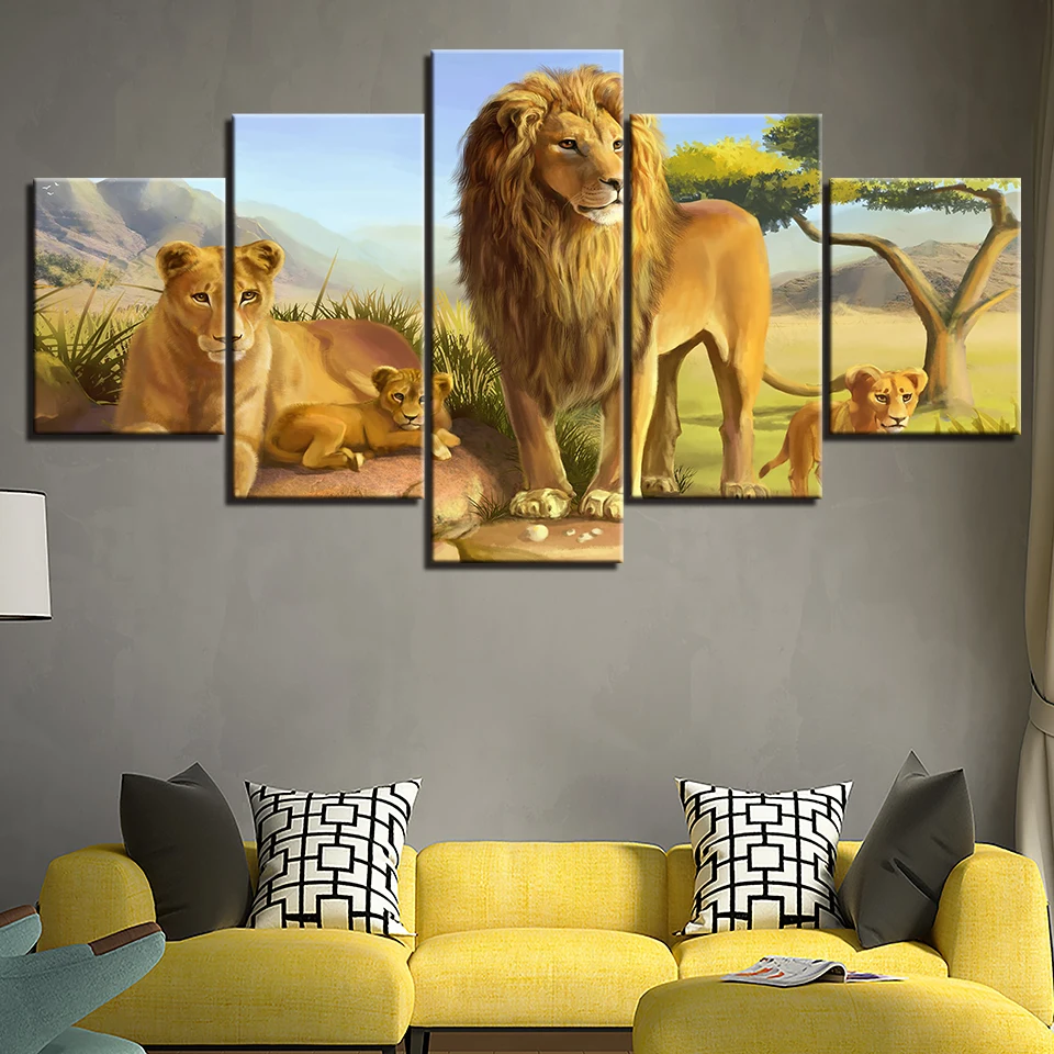 

Nordic Canvas HD Printed Wall Art Painting Animal Lion Pictures Modular 5 Pieces Modern Poster Frame For Living Room Home Decor