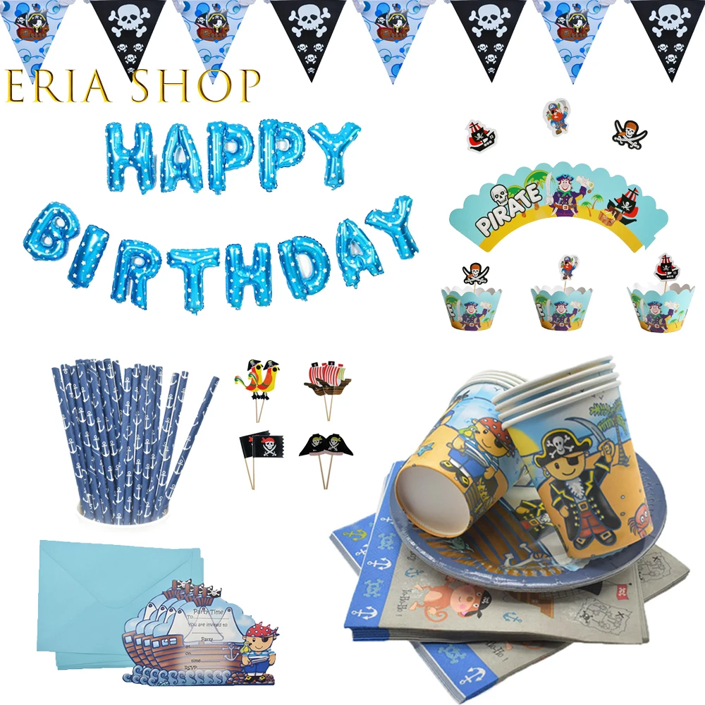 С рисунком пирата тематическая вечеринка на день рождения деко одноразовая