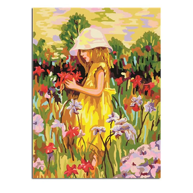 Маленькая девочка в цветках Diy Цифровая живопись по номеру картина современное