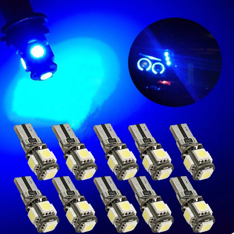 10 шт. синие светодиодсветодиодный лампы T10 W5W 5050 5SMD Canbus без ошибок для габаритных