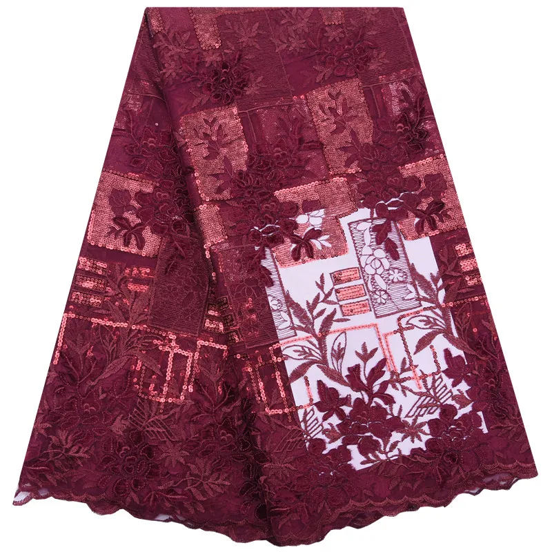 Нигерийская кружевная ткань с блестками красная Высококачественная вышитая