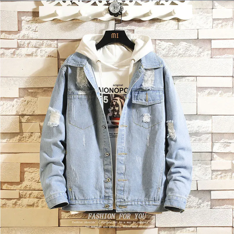

Autumn Mens Denim Jacket Casual Trendy Vogue Bomber Thin Retro Denim Jacket Male Cowboy Jeans Jackets Hip Hop Streetwear Coat