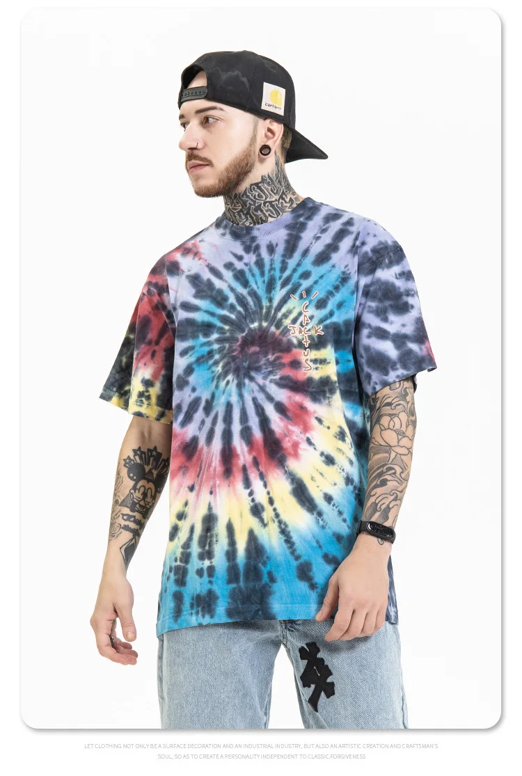 

2021 New Tie Dye Creative Print Loose Round Collar Short-sleeved Men's T-shirt Harajuku Graphic T Shirts Oversized T Shirt