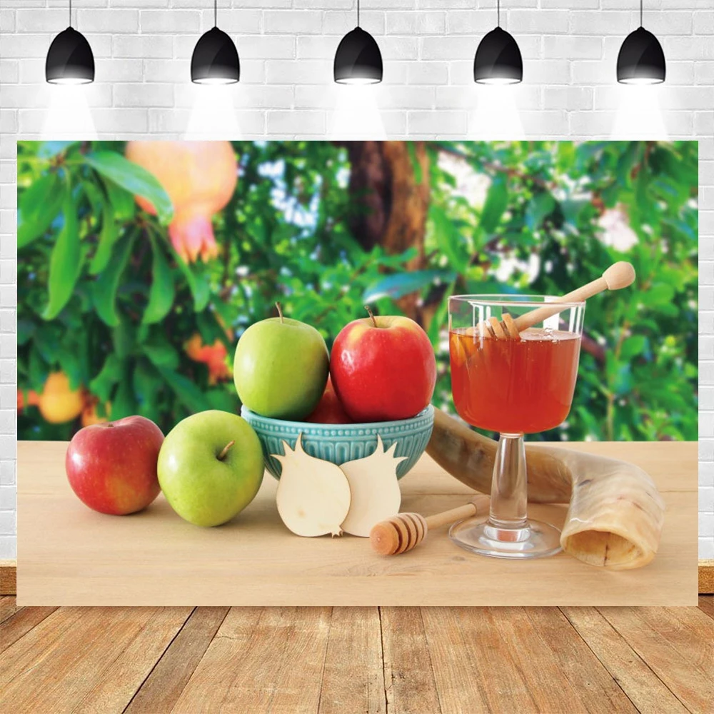 

Jewish New Year Rosh Hashanah Background Pomegranate Honey Shofar Photographic Backdrops Photography Polyester Vinyl Photocall