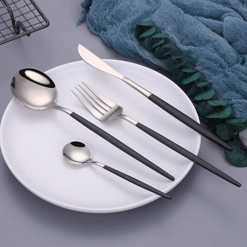 

Tableware 304 Stainless Steel Cutlery Set Travel Dinnerware Outdoor Portable Flatware Mirror Fork Knife Spoon Set Dropshipping