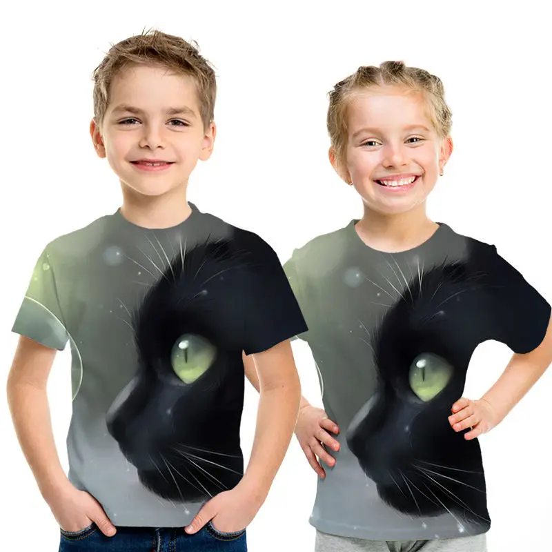 picture color Бренд для детей короткий рукав, футболки для девочек детская одежда Костюмы одежда в виде кролика и кота; костюм с принтом футболки милые домашние животные 3D Топы - Цвет: picture color