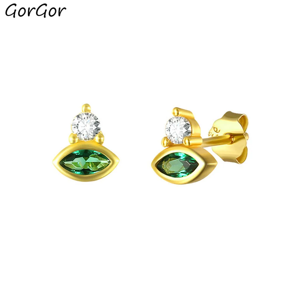 

GorGor Stud Earrings Women 925 Sterling Pattern Horse Eye Green Zircon Vintage Style Simplicity Exquisite Jewelry 60201150905C