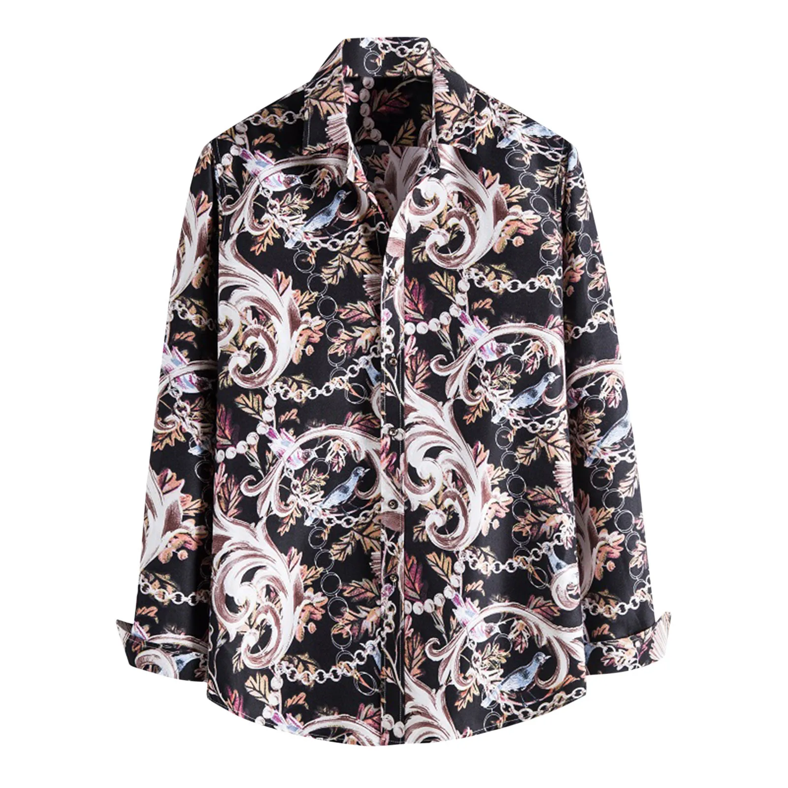 

Men's Casual Bird Print Shirt Long Sleeve Button Turn-down Collar Tops Fashion Comfy Daily Shirt Dropshipping