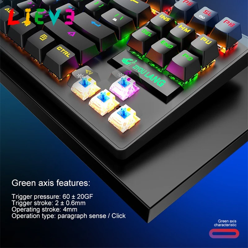 

Механическая Проводная игровая клавиатура cute lieve, 87 клавиш, зеленая ось, USB-интерфейс, RGB подсветка, для геймеров, ПК, ноутбуков, девушек, розов...