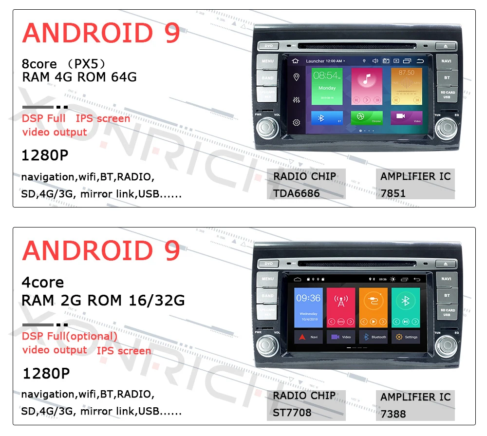 Ips DSP 2 Din Android 9,0 Автомобильный мультимедийный плеер для Fiat/Bravo 2007 2008 2009 2010 2011 2012 автомобиль радио gps навигации автомобиля DVD ТВ 4 Гб