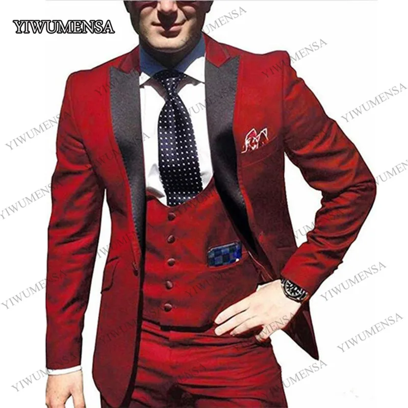 YIWU Для мужчин SA Красивый Slim Fit Костюмы для жениха со Свинкой Свадебные
