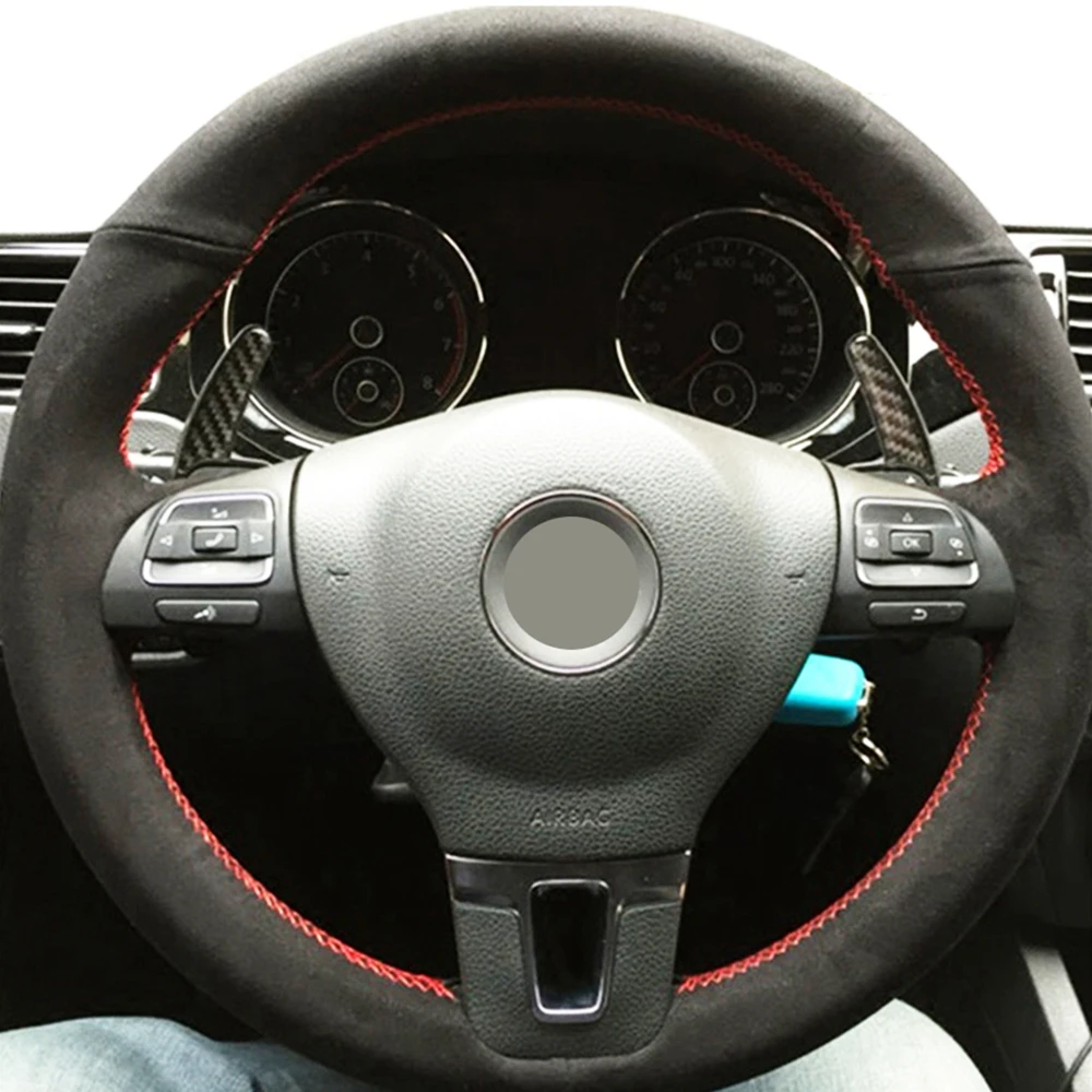 Чехол рулевого колеса автомобиля для Volkswagen Golf 6 Mk6 VW Polo Sagitar Bora Santana Jetta Black DIY Suede |