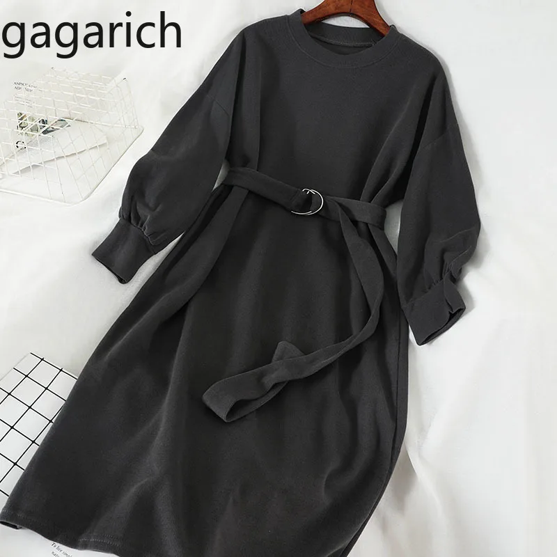 Gagarich Платье женское вязаное корейское повседневное с круглым вырезом и длинным