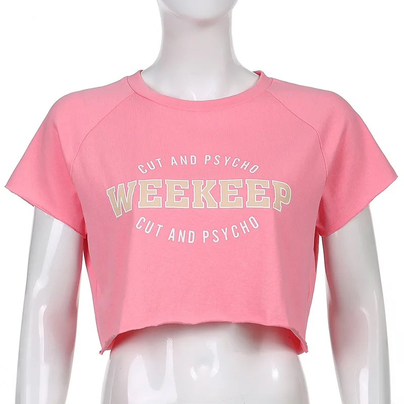 

Gothblack Fashion O Neck Short Sleeve Loose Crop Top Women Casual Letter Printing Tshirt Summer New Chic Mall Streetwear Tops