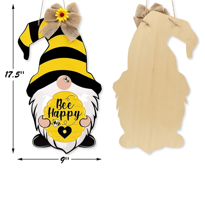 

Bee Day Wooden Gnome Sign Bee Festival Dwarf Hanging Pendant Ornament Letters Be Happy Door Wall Outdoor Home Decor Christmas