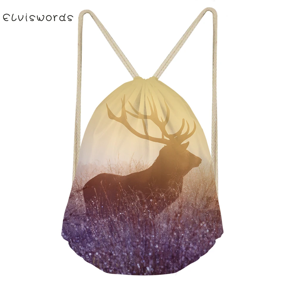 ELVISWORDS Fashion Women's Drawstring Bags Fantasy Deer Pattern Beach Shoes Pockets Boys &amp Girls Mini Travel Organizer | Багаж и