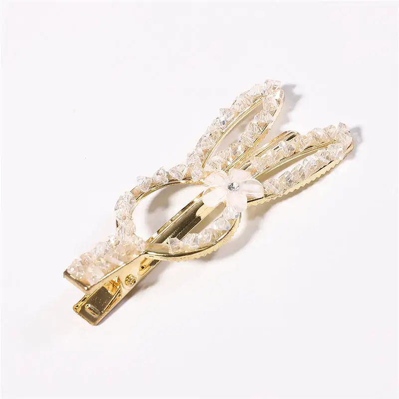 White 3x7.5cm Новые Модные цветные заколки для волос с кроликом цветком и кристаллами, клипсы Утконос, аксессуары для укладки волос - Цвет: White 3x7.5cm