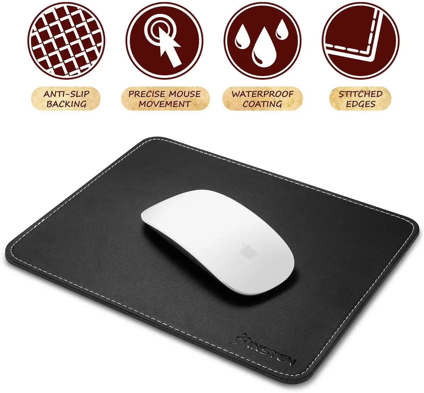 Insten Премиум кожаный коврик для мыши с водонепроницаемым покрытием Нескользящие