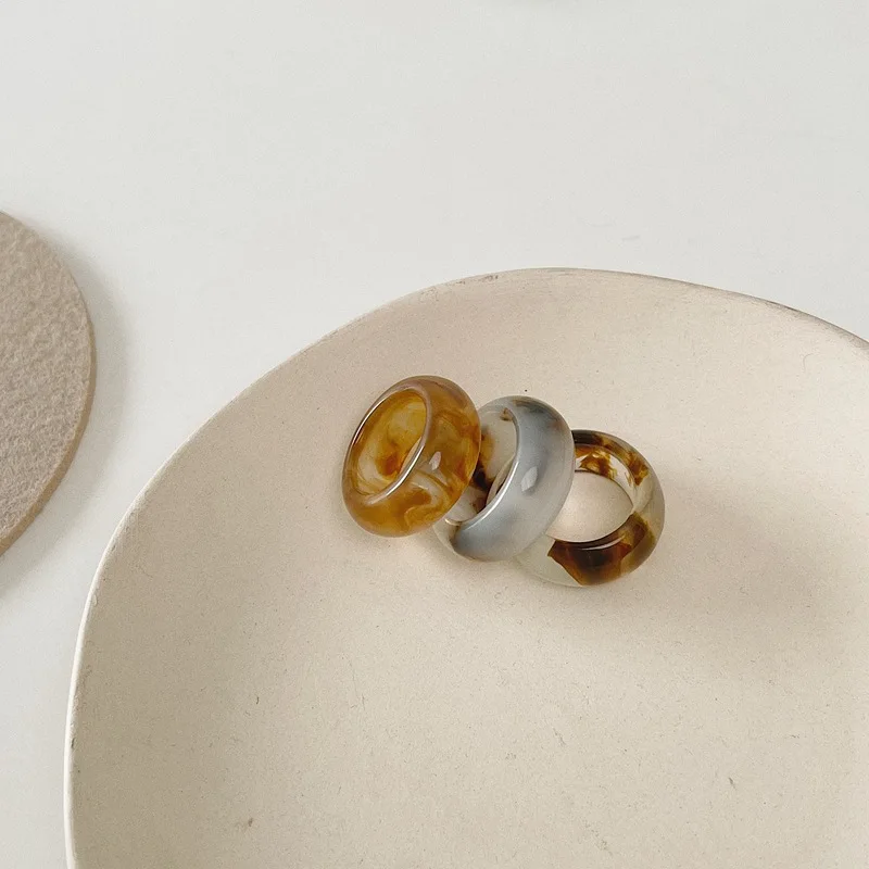 

3Pcs/1SET Korea 2021 Chic Colorful Transparent Resin Acrylic Rings Hot Marble Color Women Party Aesthetic Jewelry Ring Set Gifts