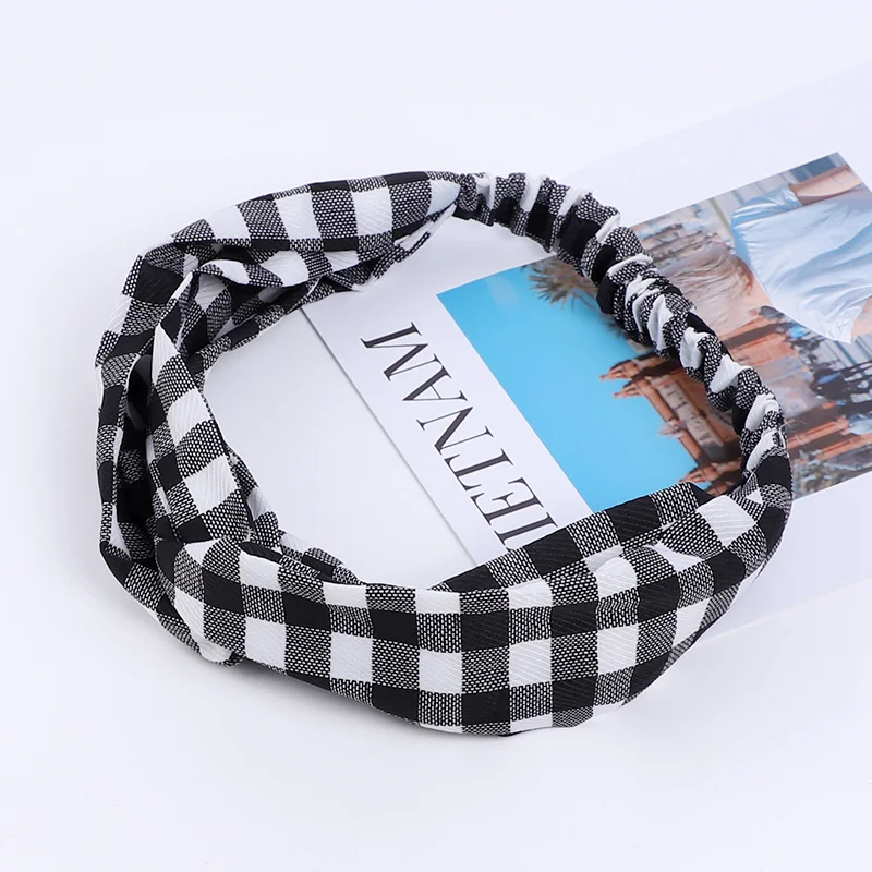 Fashion Plaid Cross Knot Headband Head Band Turban Elastic Hairband Twist Head Wrap Hair Accessories for Women Girls Headwear - Цвет: 4