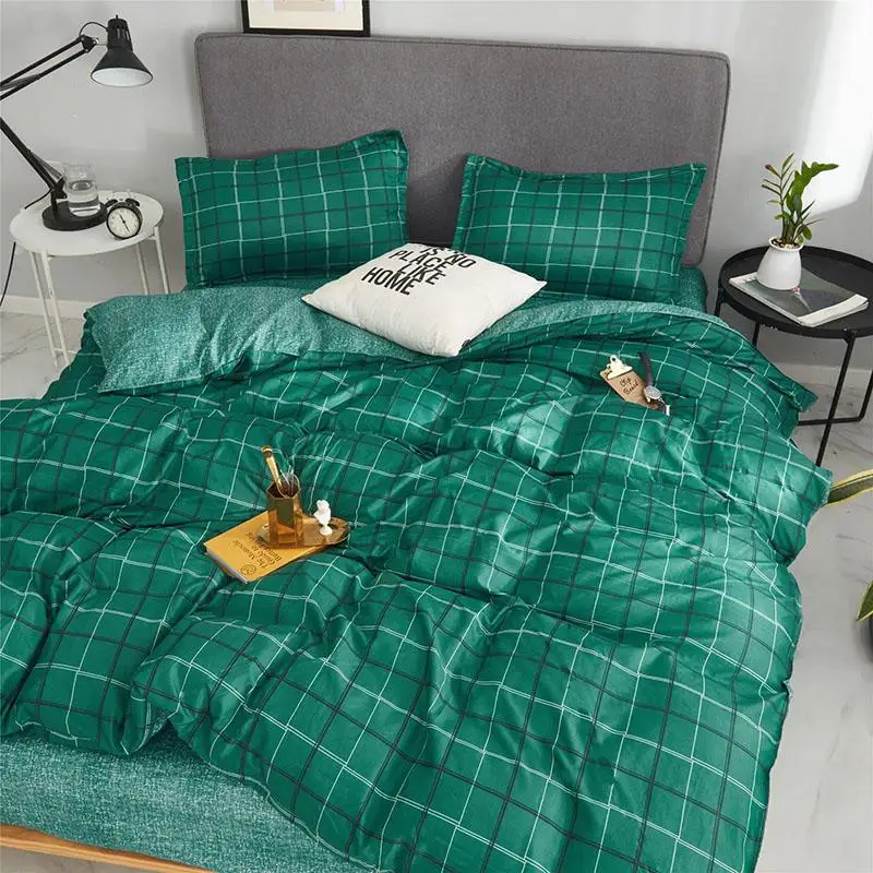 Темно зеленый комплект постельного белья с сетчатым принтом пододеяльник для