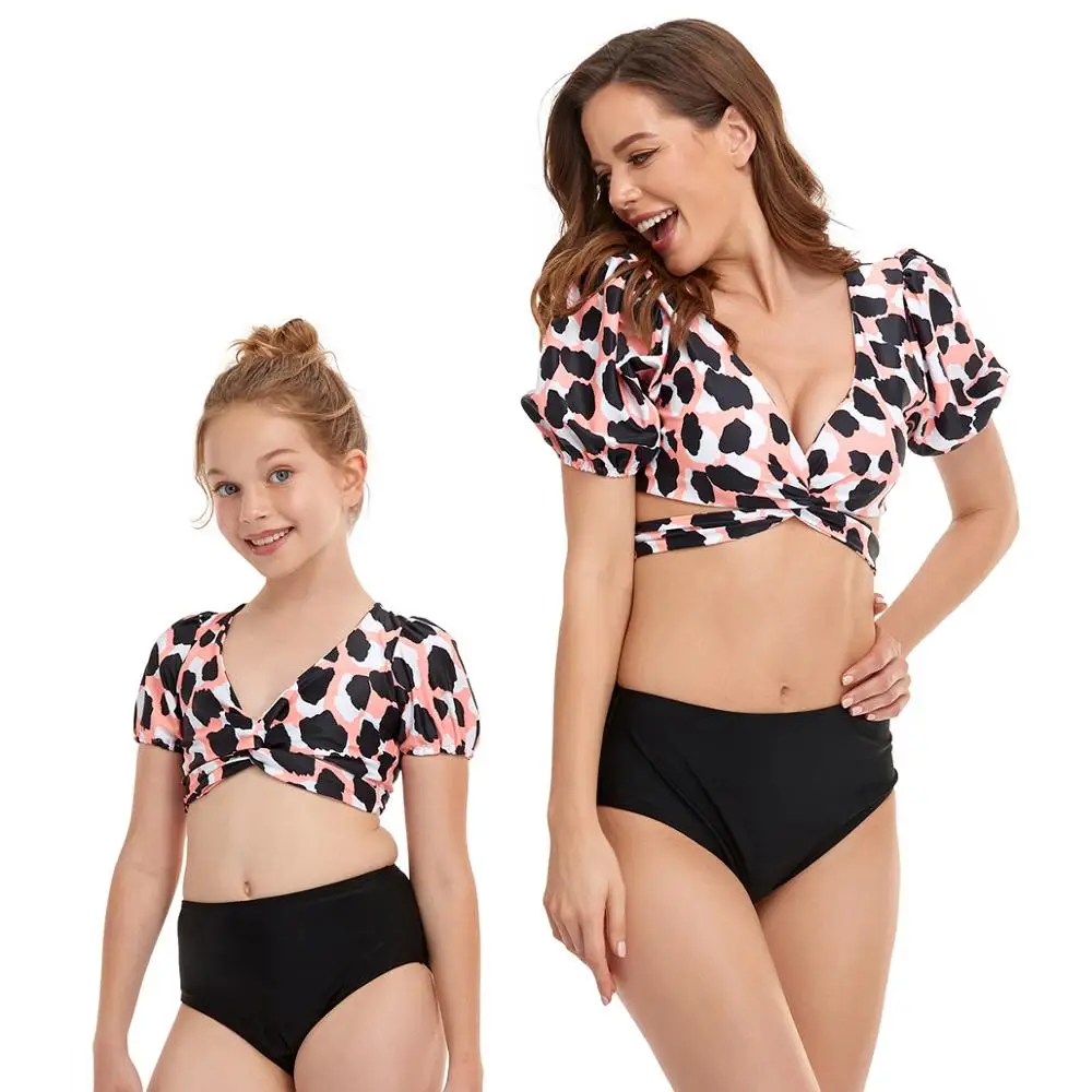 

2021 New European and American swimwear border special parent-child swimwear bubble sleeve bikini 2 pieces set RYSW2107