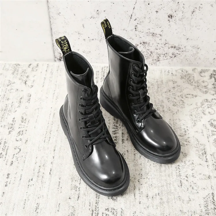 Брендовые Плюшевые Ботинки martin; botines femme; теплые Нескользящие зимние ботинки; зимние мотоциклетные ботинки на платформе со шнуровкой и круглым носком на массивном каблуке